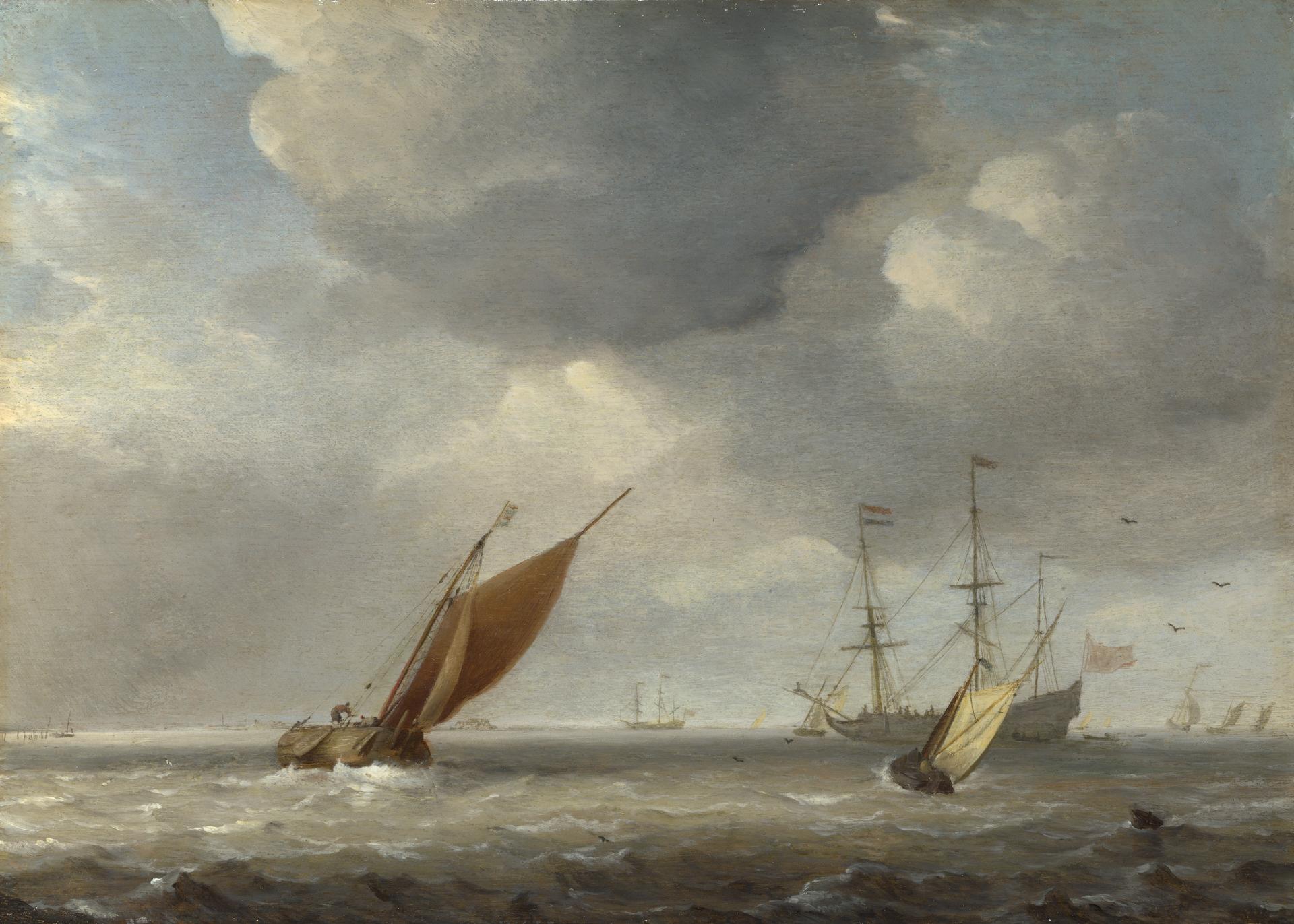 Van De Velde Sea Battle Of Terheide Ships Painting Large Wall Art Print 18X24 In
